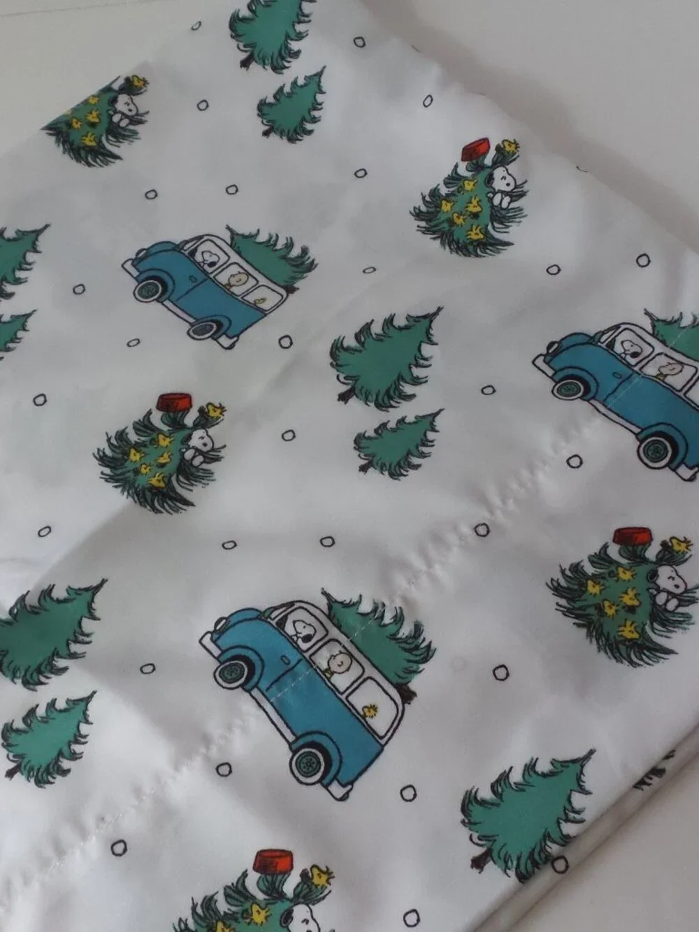 Peanuts Blue Green White Holiday Tree Pattern Pillowcase